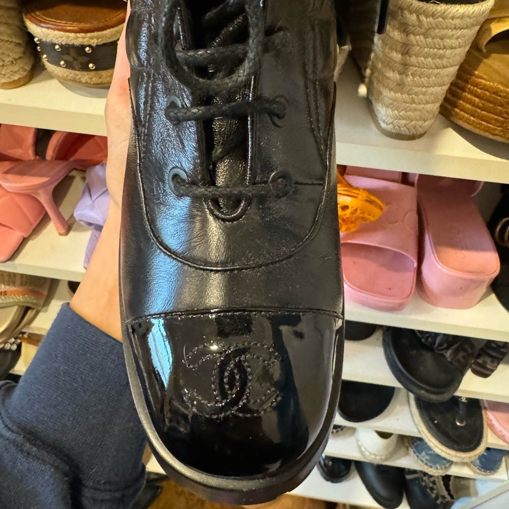 New Chanel Combat Boots - Black with Gold Chain - Picture 3 of 7